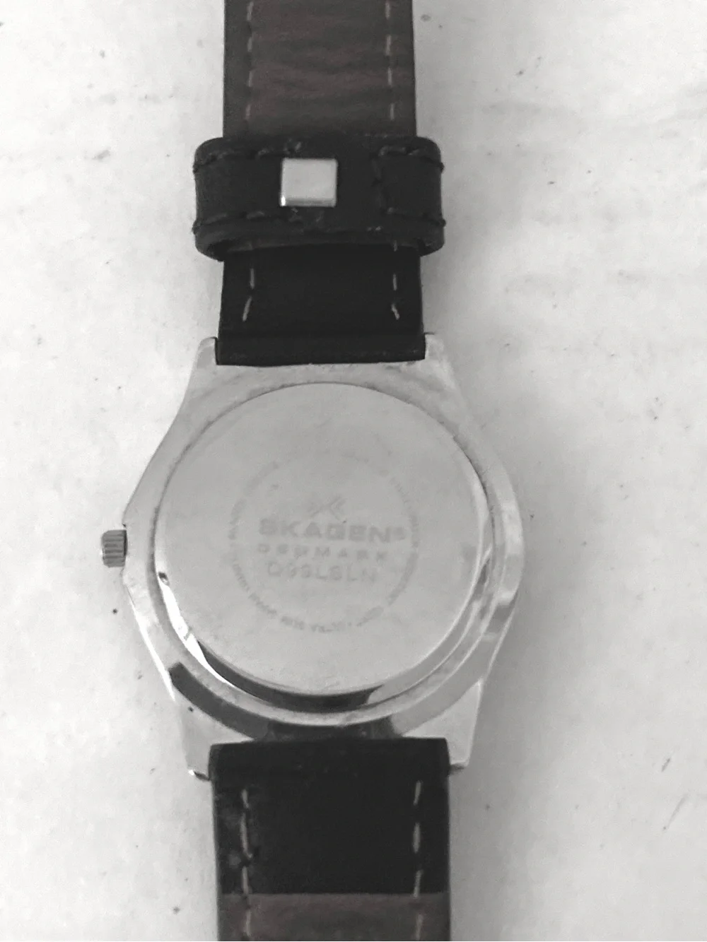 Skagen Unisex Quartz Silver Case Black Dial Watch with Black Leather Strap